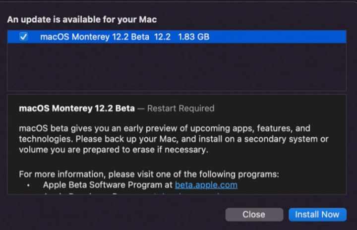 MacOS 12.2 Beta Version